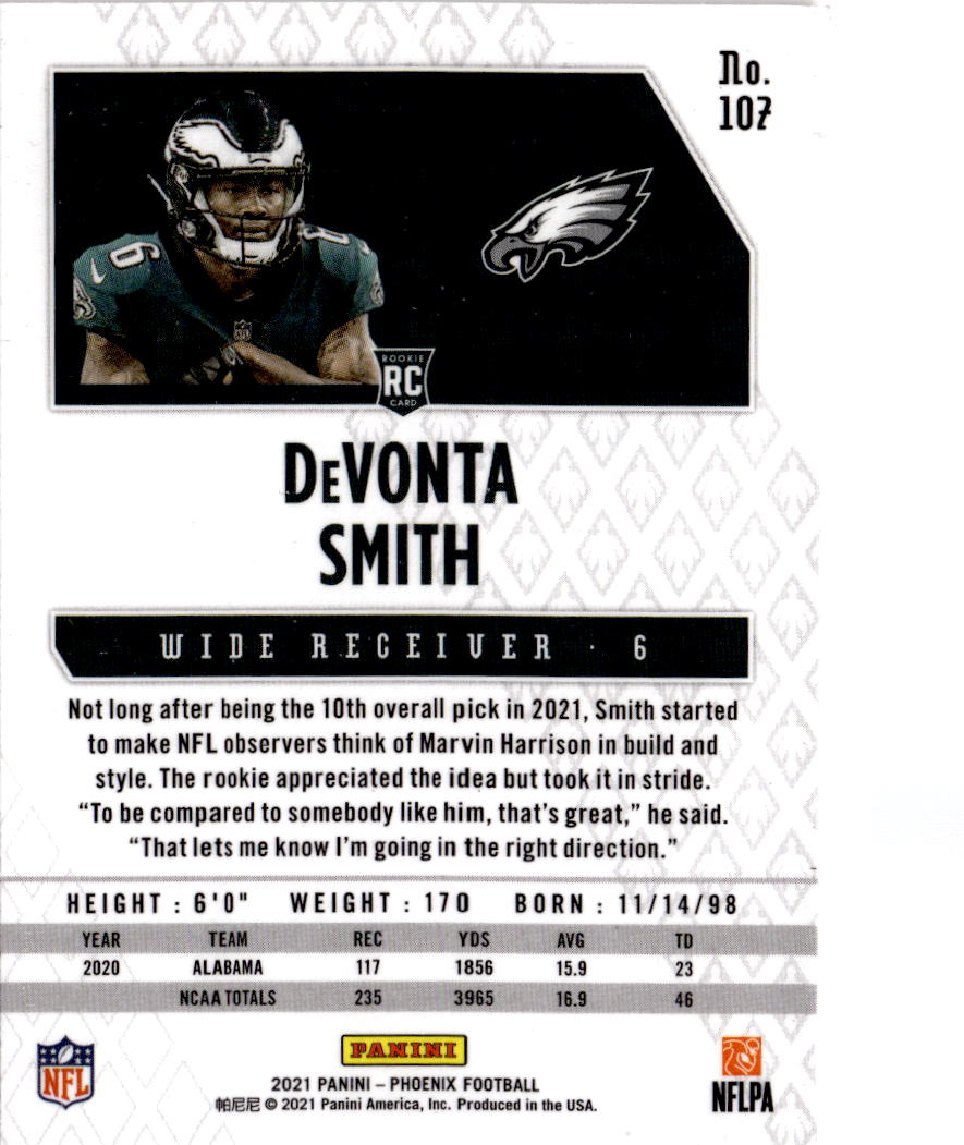 2021 Panini Phoenix #107 DeVonta Smith Fire Burst