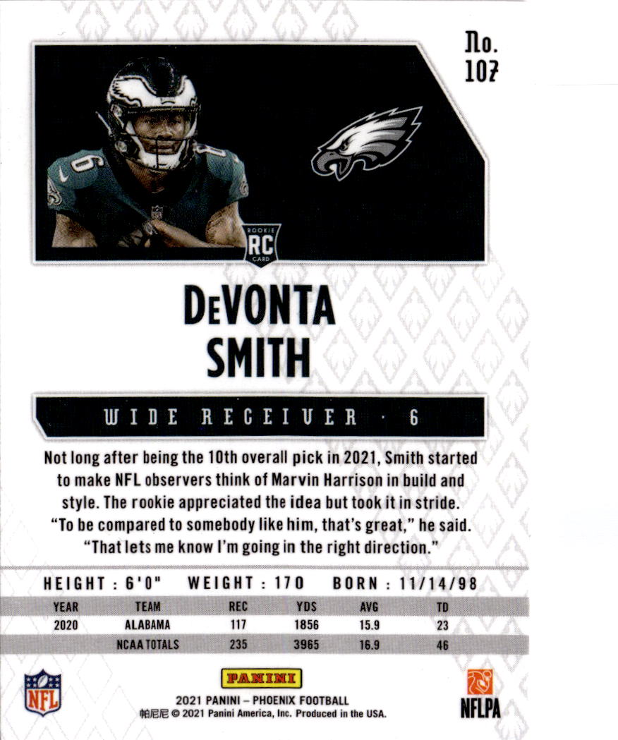 2021 Panini Phoenix #107 DeVonta Smith Fire Burst