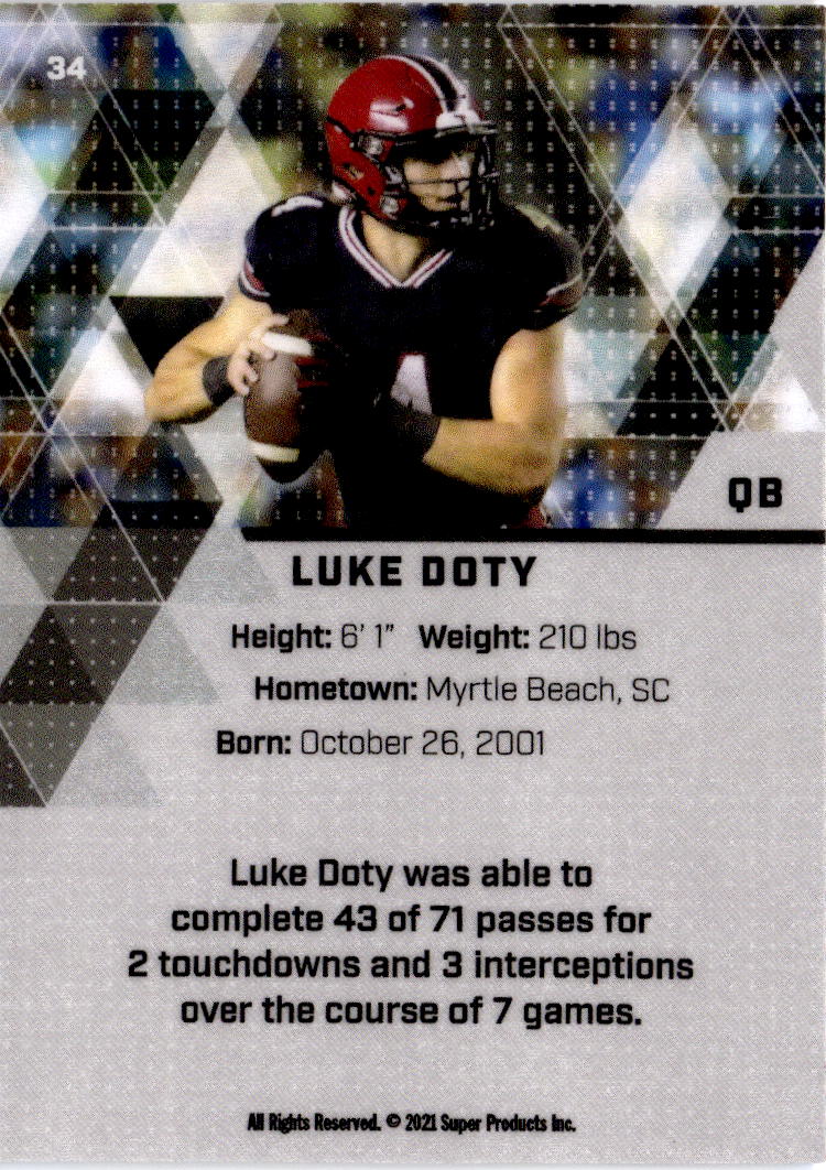 2021 Super Glow Sports #34 Luke Doty Blue Glow