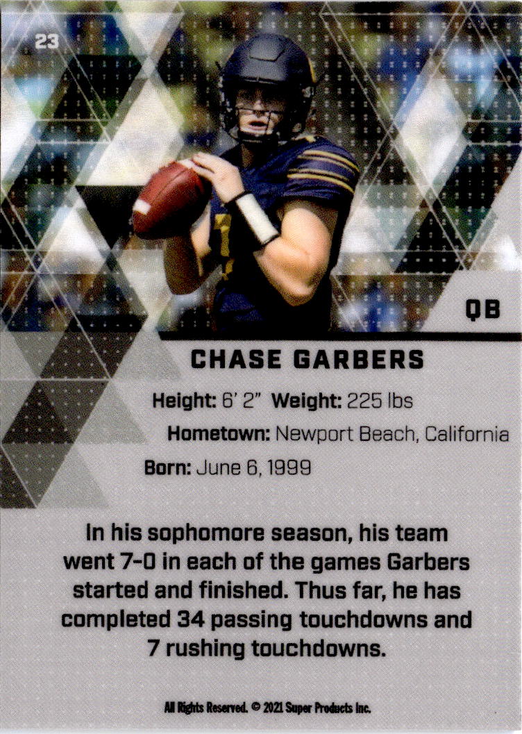 2021 Super Glow Sports #23 Chase Garbers Blue Glow