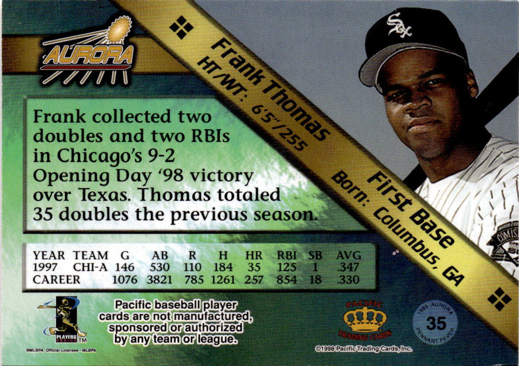 1998 Pacific Aurora #35 Frank Thomas Pennant Fever