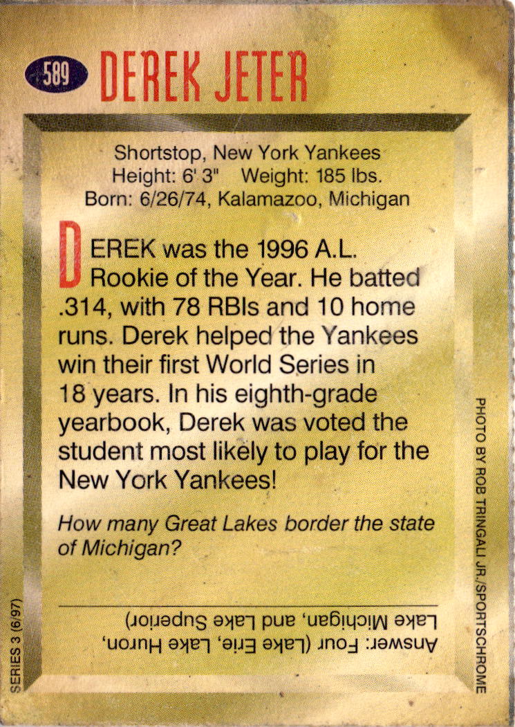 1997 Sports Illustrated for Kids #589 Derek Jeter