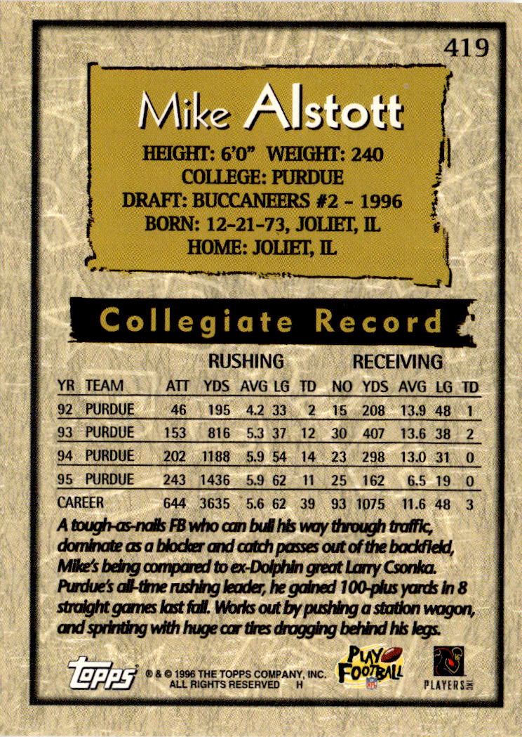 1996 Topps #419 Mike Alstott