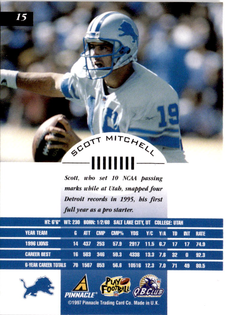 1997 Pinnacle Inscriptions #15 Scott Mitchell Artist's Proofs