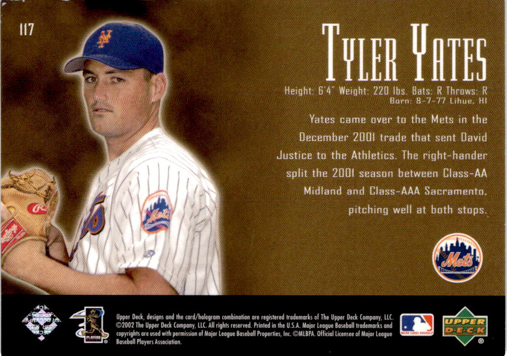 2002 Upper Deck Piece of History #117 Tyler Yates 21st Century Phenoms 950 #/950