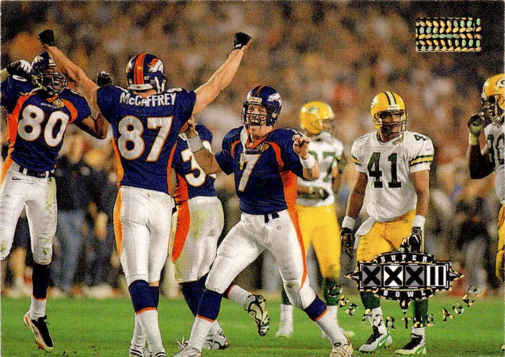 1998 SkyBox Premium Rod Smith, Easy Ed and Elway leap for joy... OFA, SBXXXII