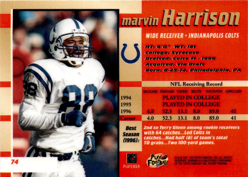 1997 Bowman's Best #74 Marvin Harrison