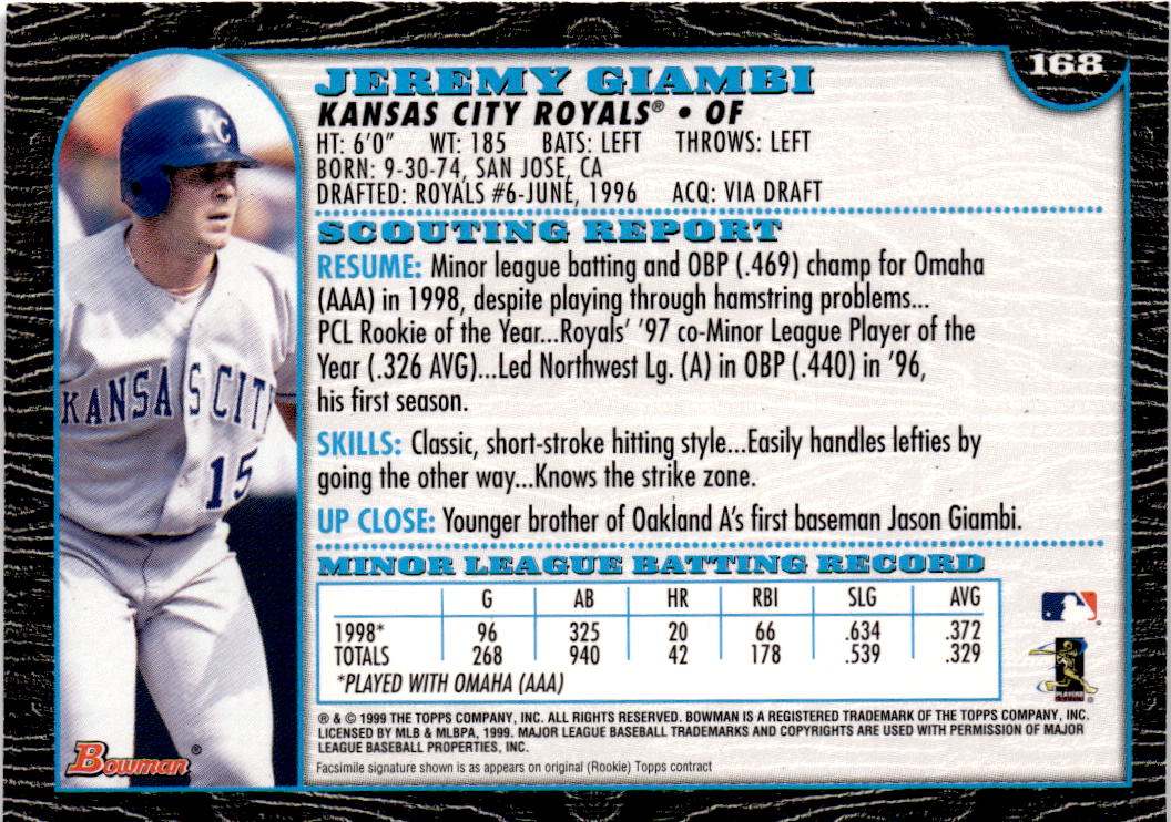1999 Bowman  #168 Jeremy Giambi International