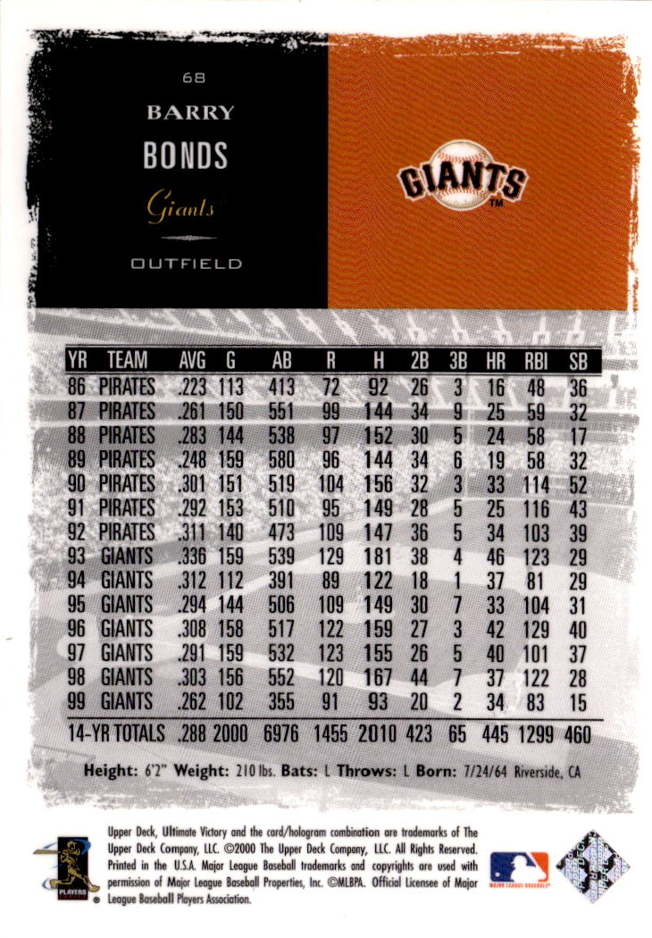 2000 Upper Deck Ultimate Victory #68 Barry Bonds