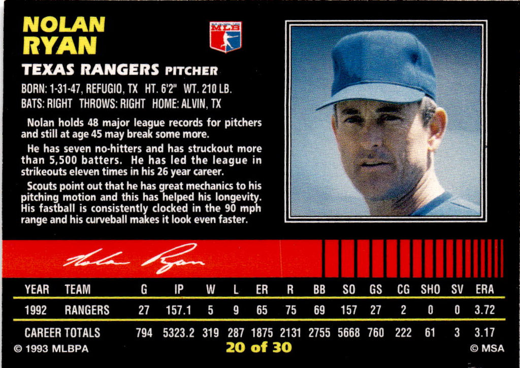 1993 Post Cereal #20 Nolan Ryan