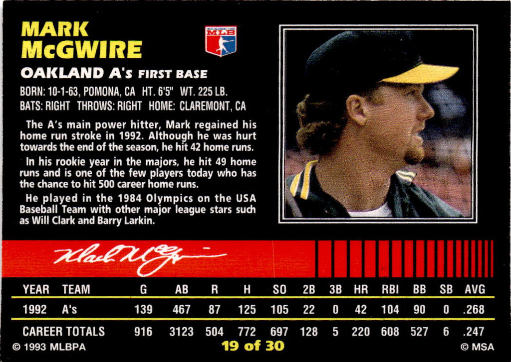 1993 Post Cereal #19 Mark McGwire