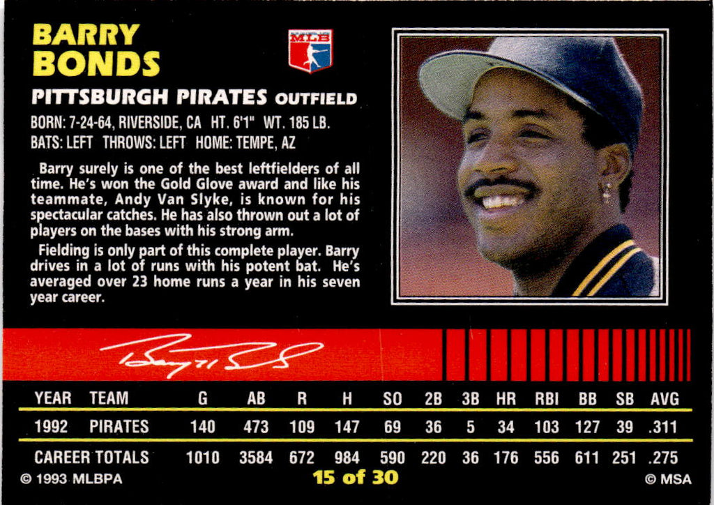 1993 Post Cereal #15 Barry Bonds
