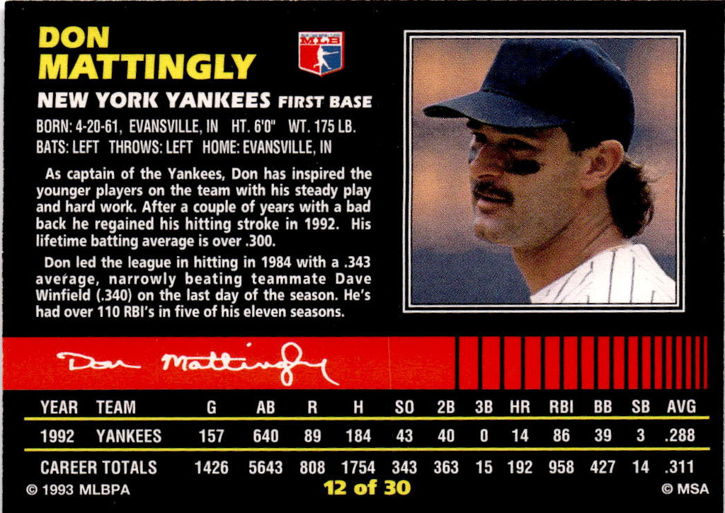 1993 Post Cereal #12 Don Mattingly