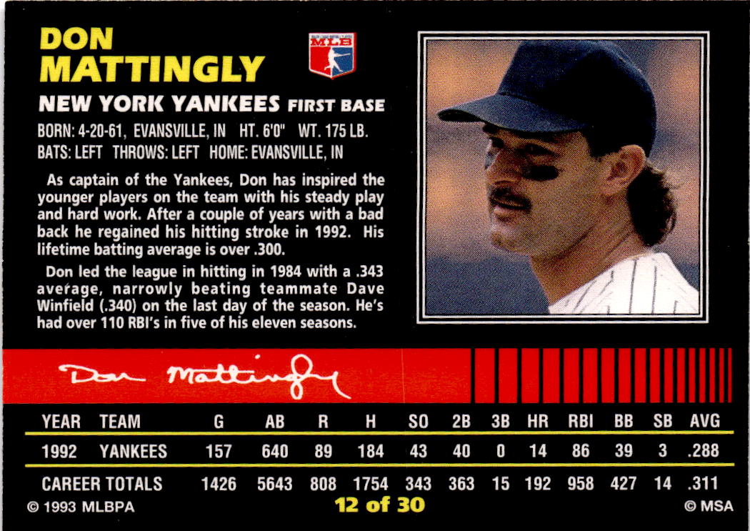 1993 Post Cereal #12 Don Mattingly