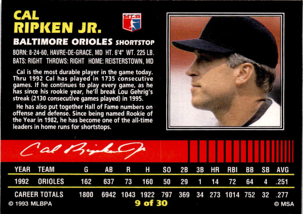 1993 Post Cereal #9 Cal Ripken Jr.
