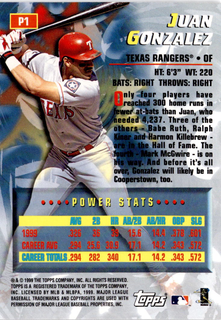 2000 Topps #P1 Juan Gonzalez Limited Power Players