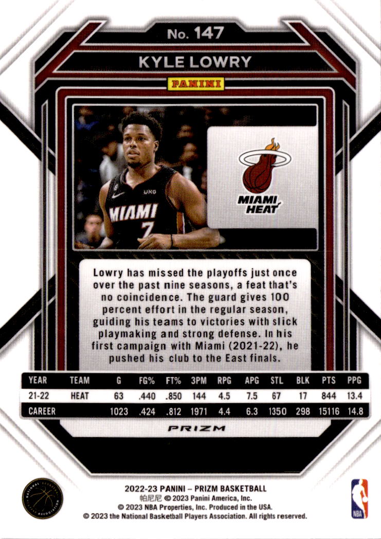 2022-23 Panini Prizm #147 Kyle Lowry Prizms Red Ice