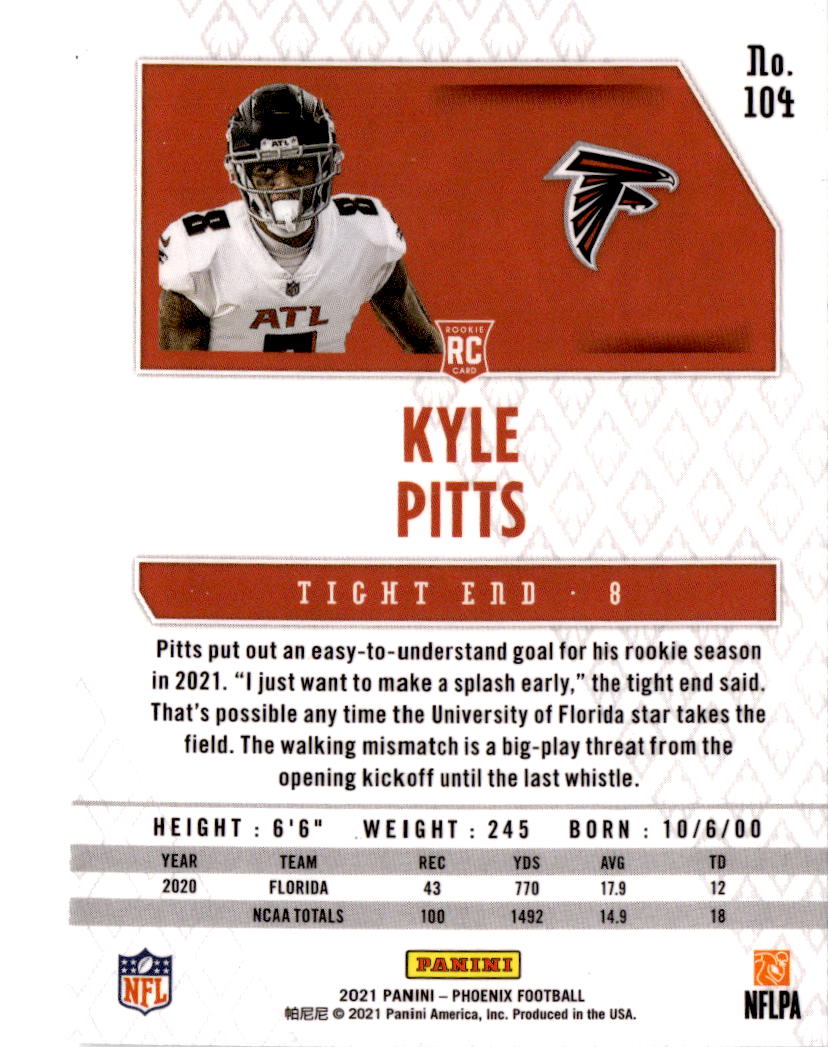 2021 Panini Phoenix #104 Kyle Pitts Fire Burst