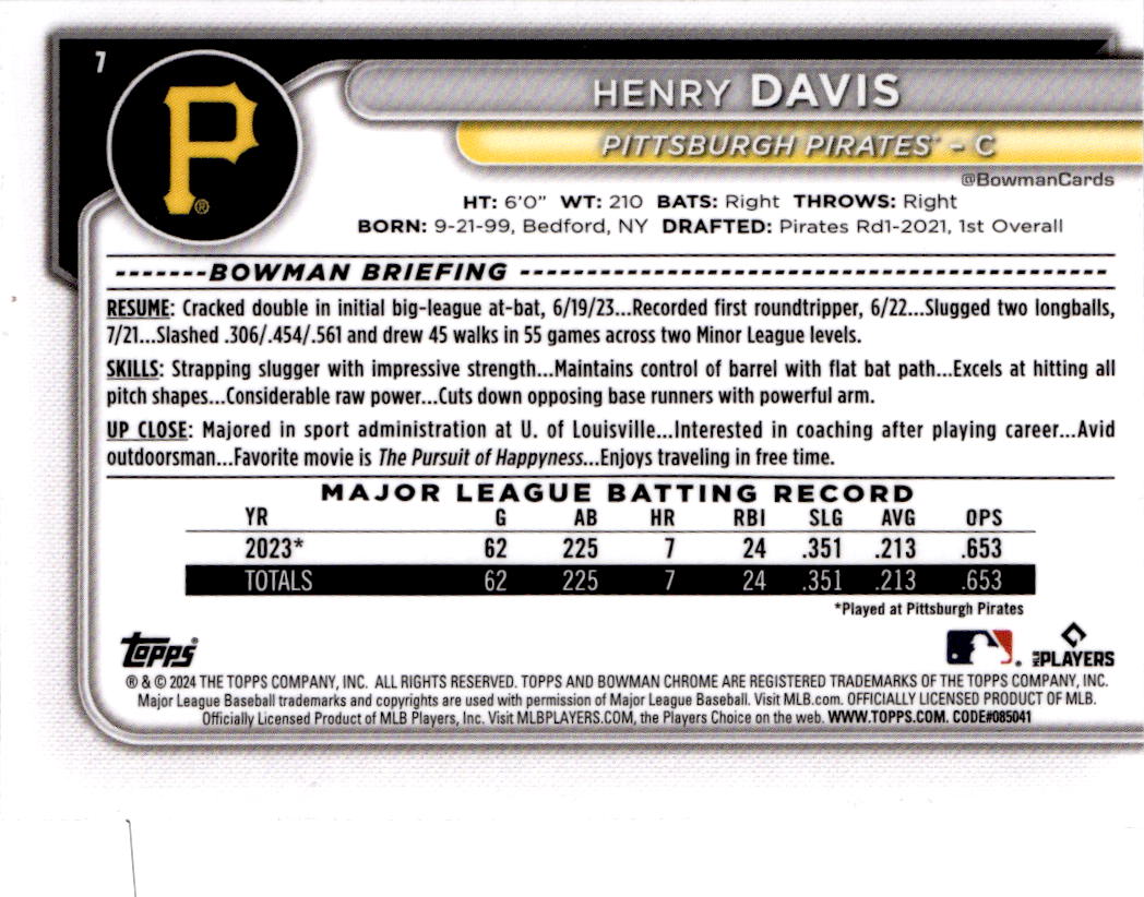 2024 Bowman Chrome #7 Henry Davis
