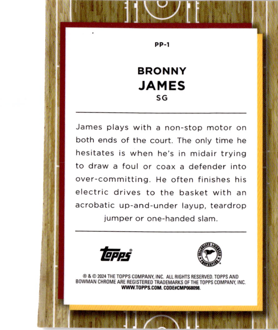 2023-24 Bowman University Chrome #PP-1 Bronny James Prodigal Playmakers