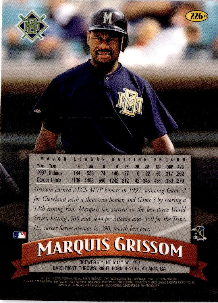 1998 Finest #226 Marquis Grissom Refractors