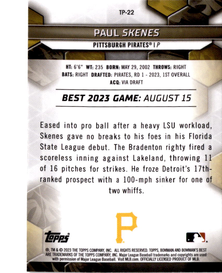 2023 Bowman's Best #TP-22 Paul Skenes Top Prospects