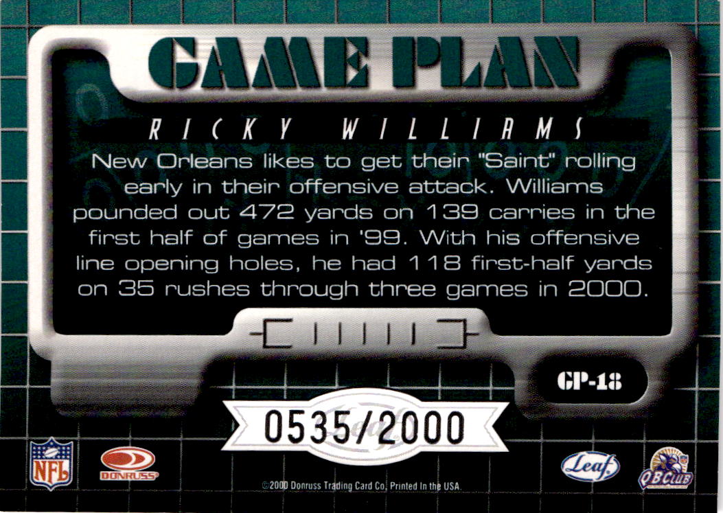 2000 Leaf Rookies & Stars #GP-18 Ricky Williams Game Plan #/2000