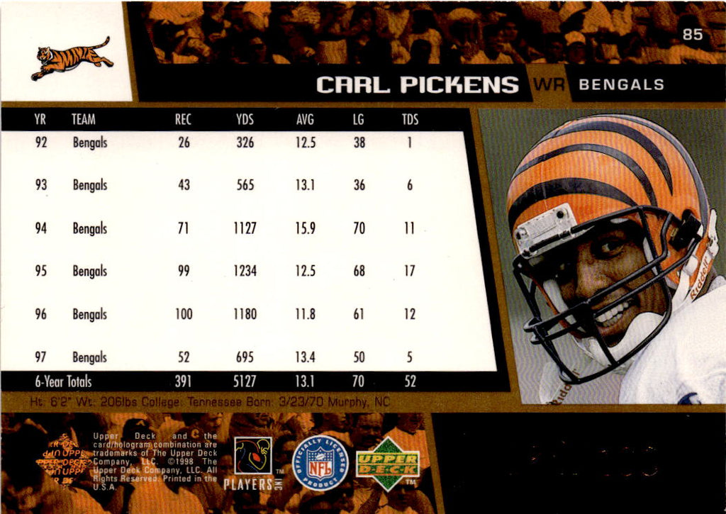 1998 Upper Deck #85 Carl Pickens Bronze #/100