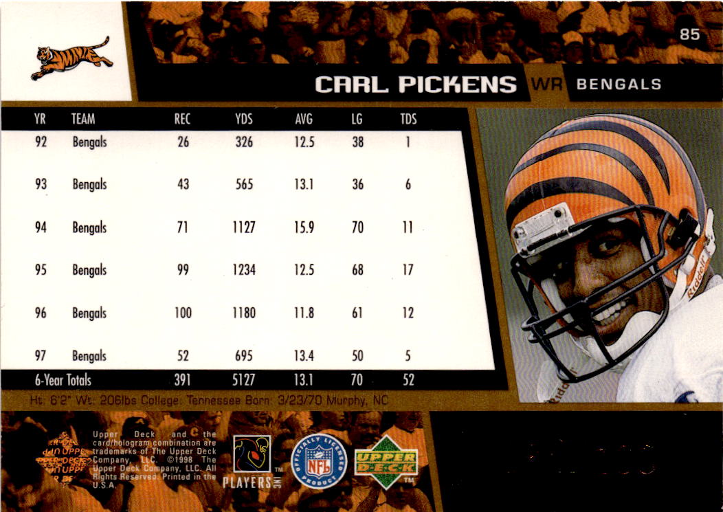 1998 Upper Deck #85 Carl Pickens Bronze #/100