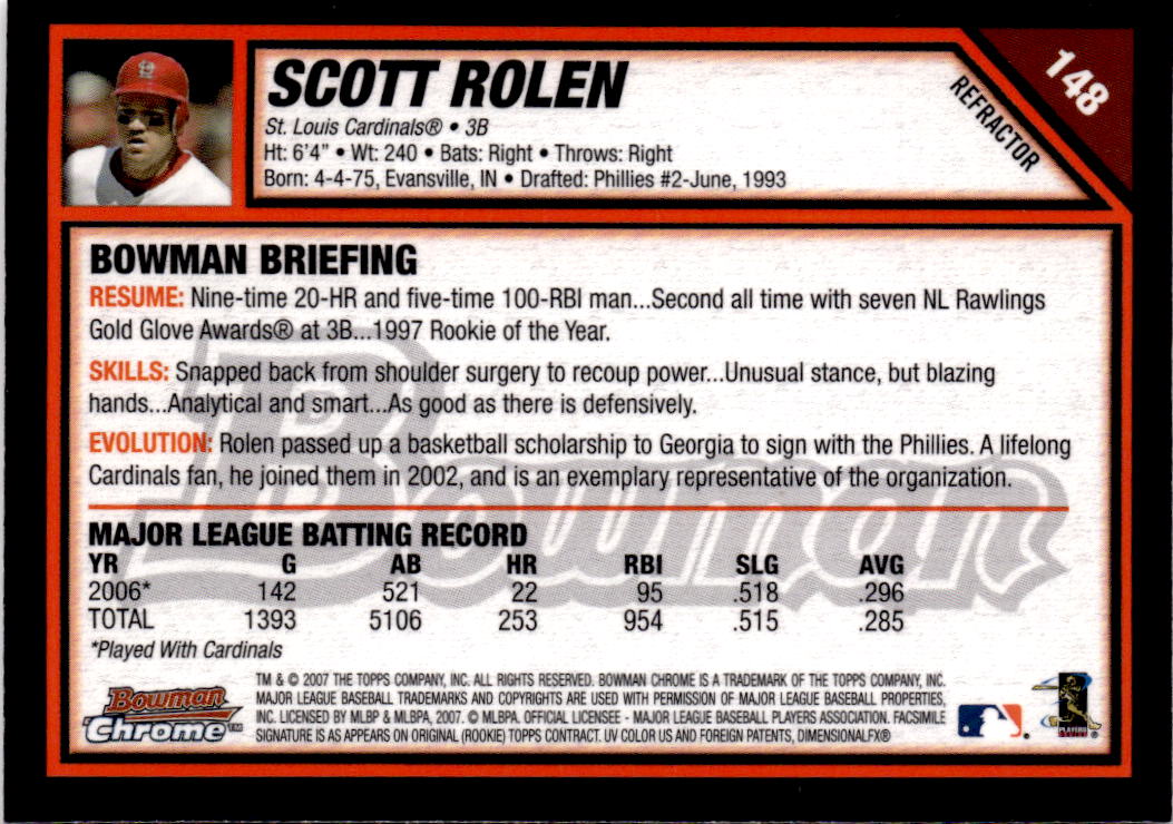 2007 Bowman Chrome #148 Scott Rolen Refractors
