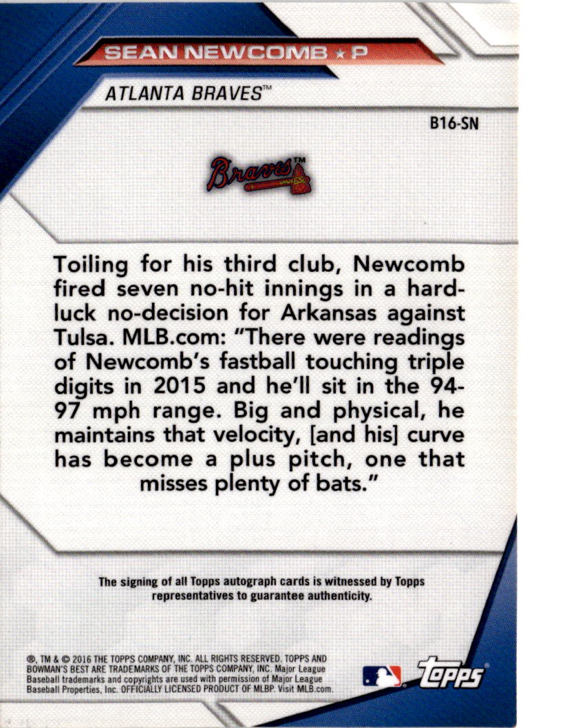 2016 Bowman's Best #B16-SN Sean Newcomb Best of 2016 Autographs