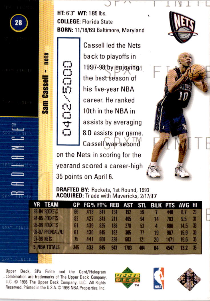 1998-99 SPx Finite #28 Sam Cassell Radiance #/5000