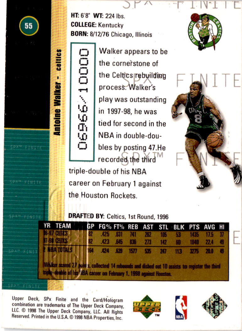 1998-99 SPx Finite #55 Antoine Walker #/10000