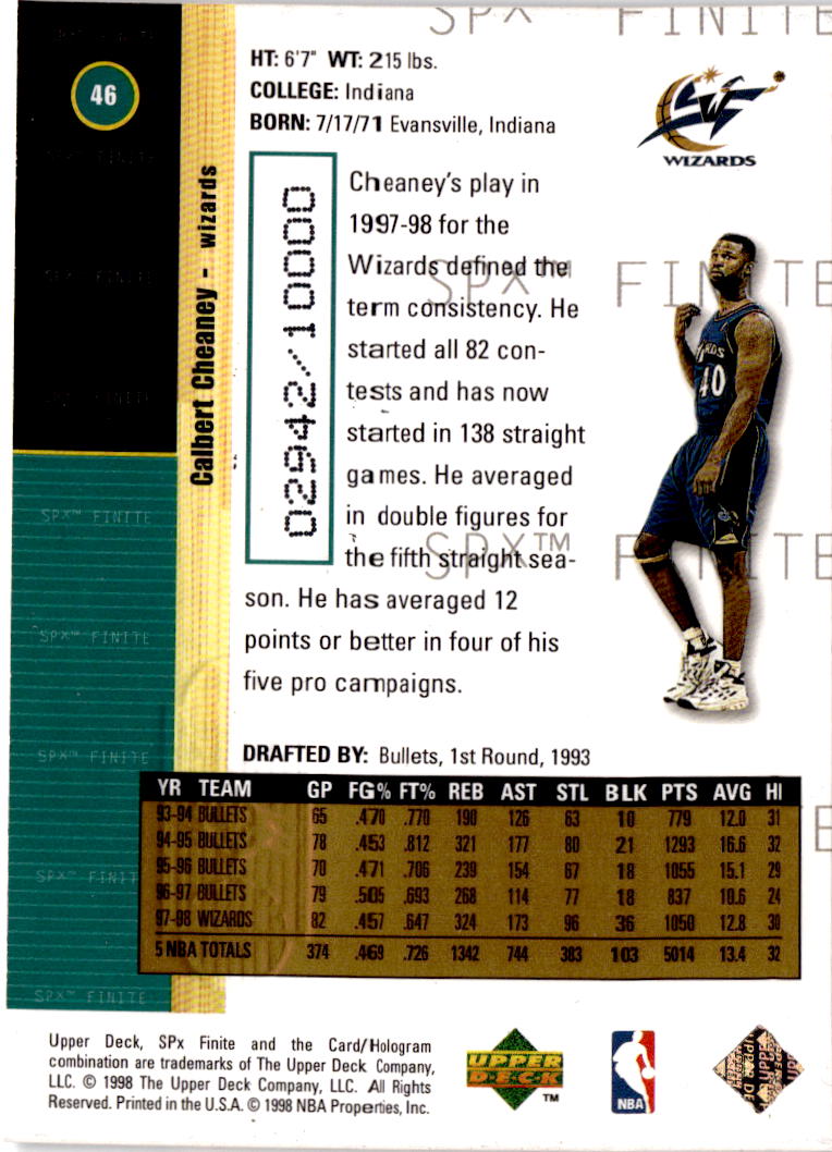 1998-99 SPx Finite #46 Calbert Cheaney #/10000