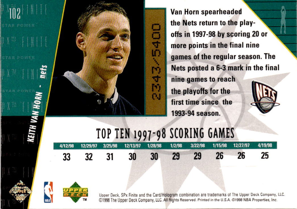 1998-99 SPx Finite #102 Keith Van Horn #/5400