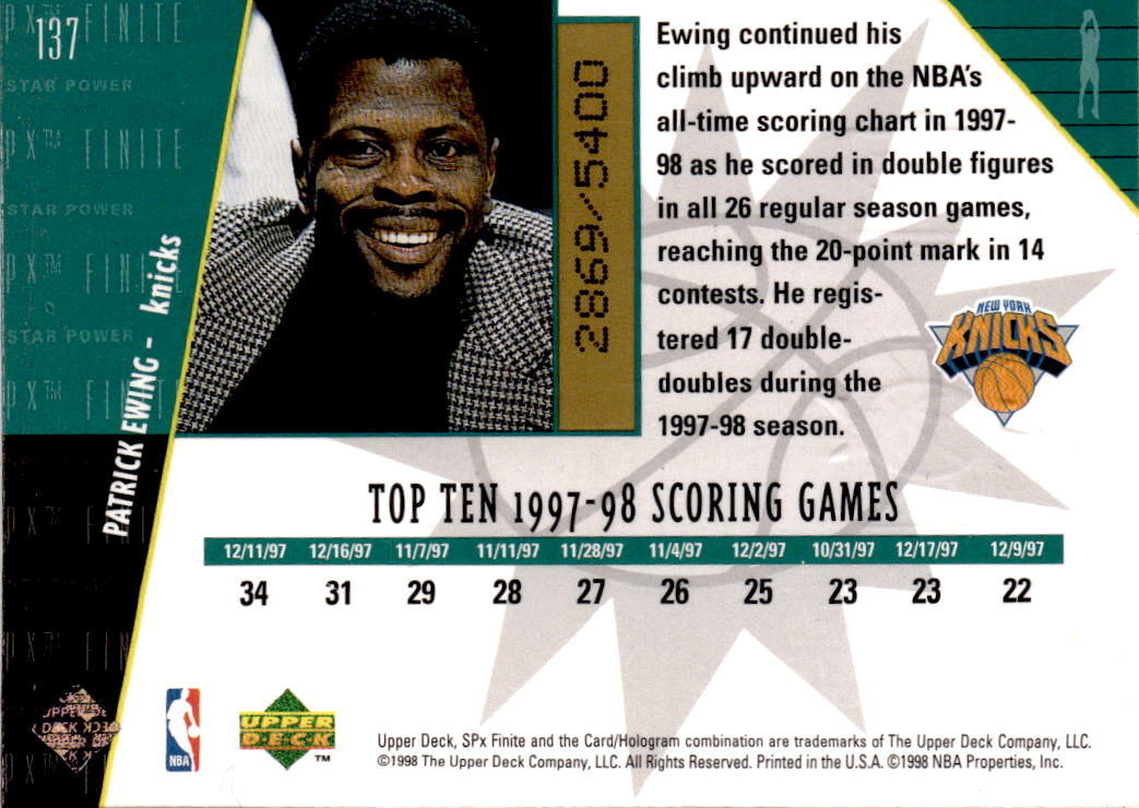 1998-99 SPx Finite #137 Patrick Ewing #/5400