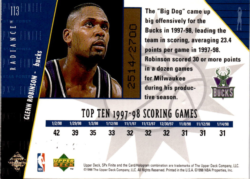 1998-99 SPx Finite #113 Glenn Robinson Radiance #/2700