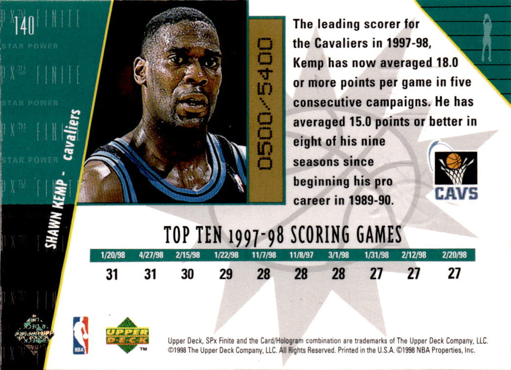 1998-99 SPx Finite #140 Shawn Kemp Radiance #/2700