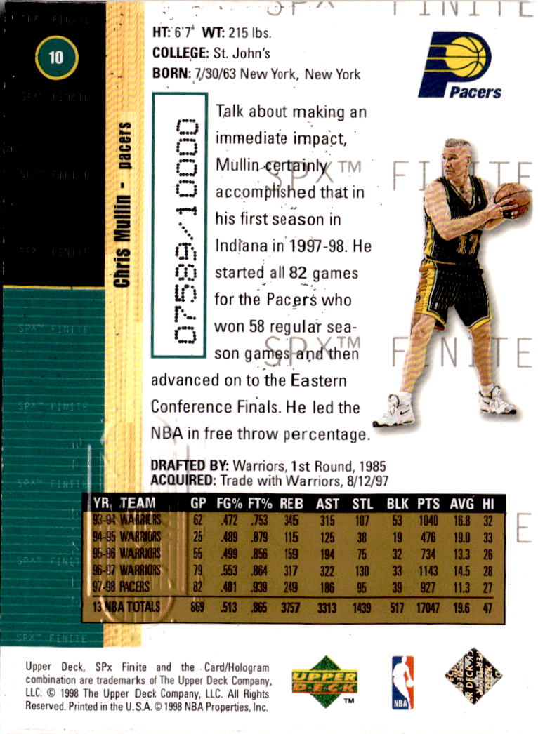 1998-99 SPx Finite #10 Chris Mullin #/10000