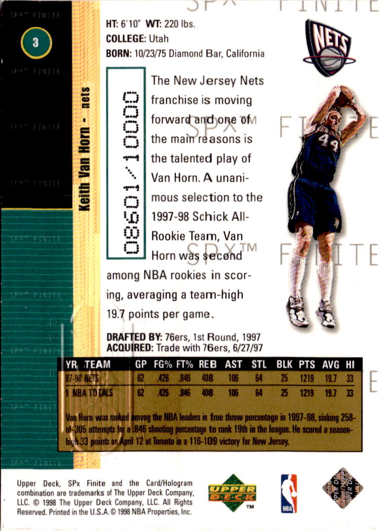 1998-99 SPx Finite #3 Keith Van Horn #/10000