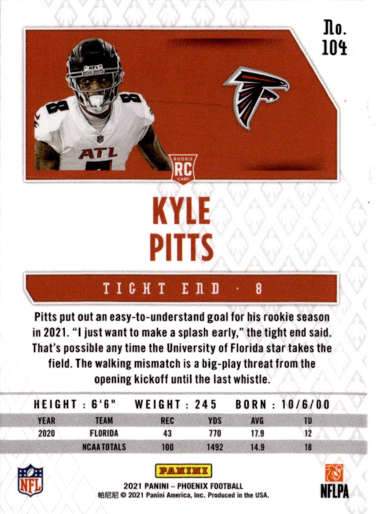 2021 Panini Phoenix #104 Kyle Pitts Fire Burst