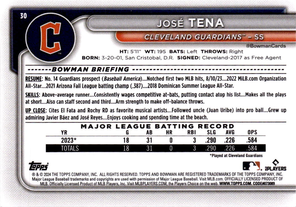 2024 Bowman #30 José Tena