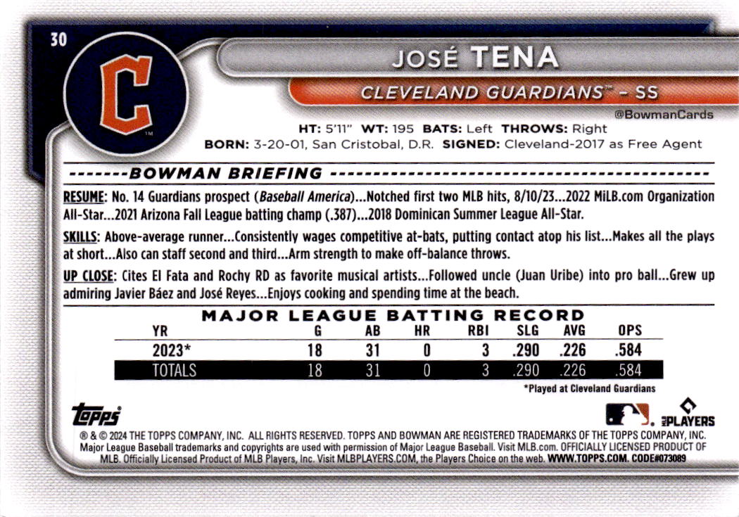 2024 Bowman #30 José Tena