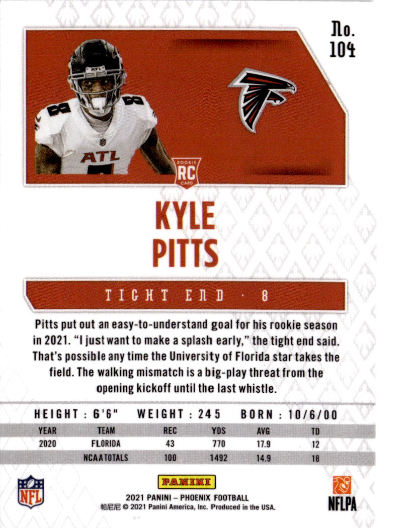2021 Panini Phoenix #104 Kyle Pitts Fire Burst
