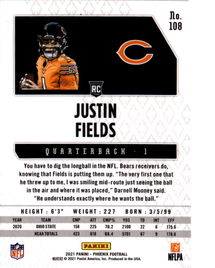 2021 Panini Phoenix #108 Justin Fields Fire Burst