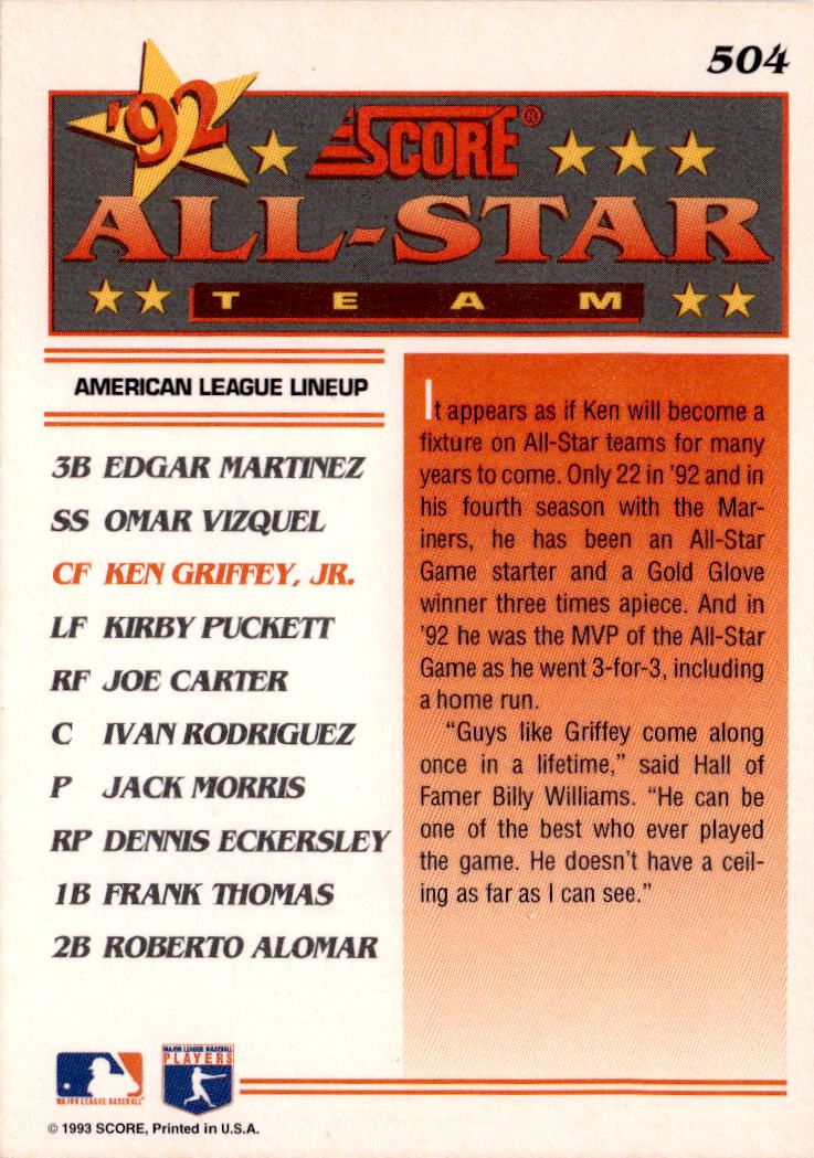 1993 Score #504 Ken Griffey Jr.