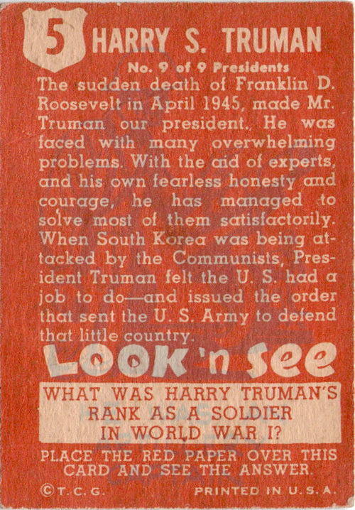 1952 Topps Look 'n See (R714-16) #5 Harry Truman
