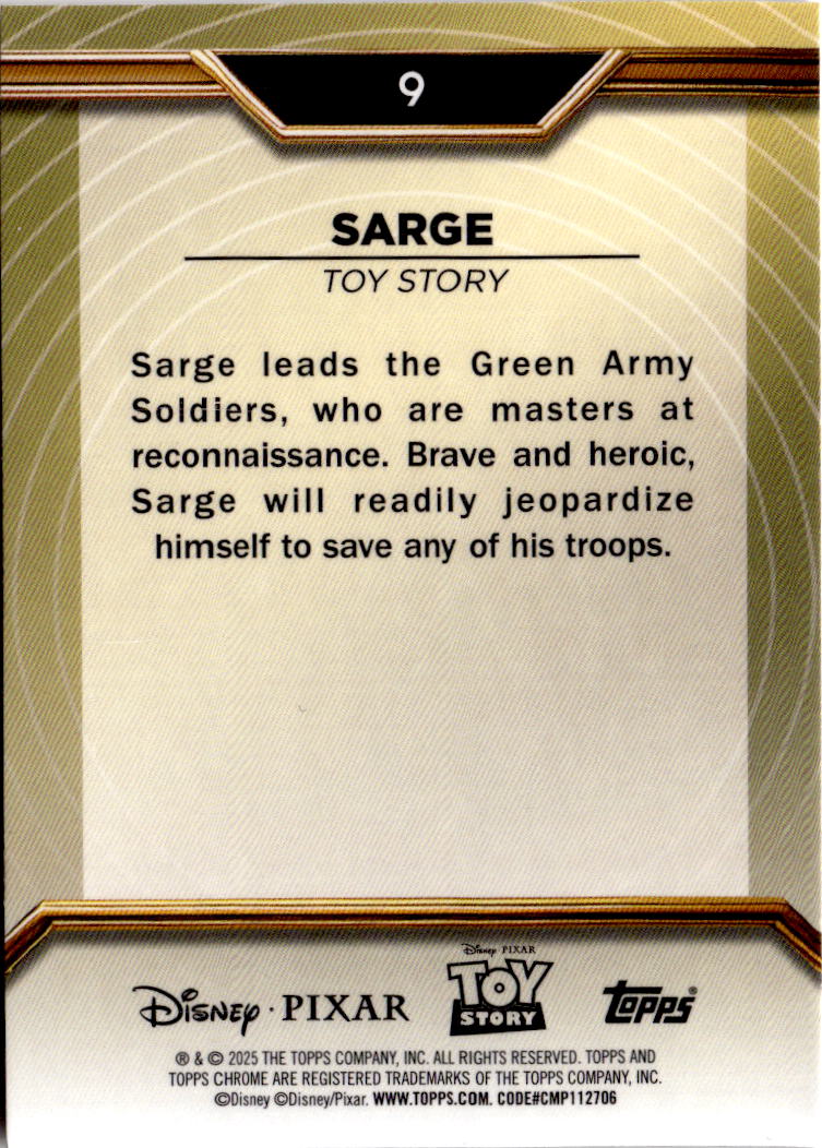 2025 Topps Pixar Gold #9 Sarge Prism Gold Etch Refractor