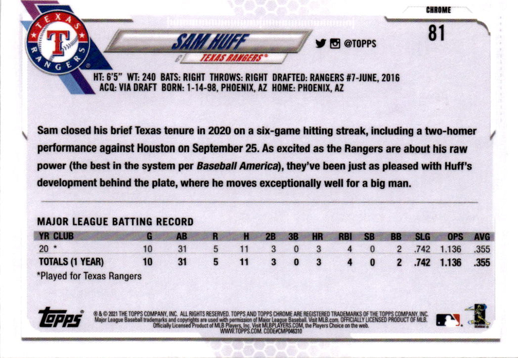 2021 Topps Chrome #81 Sam Huff