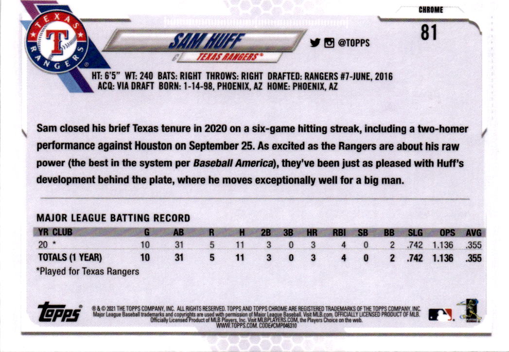 2021 Topps Chrome #81 Sam Huff